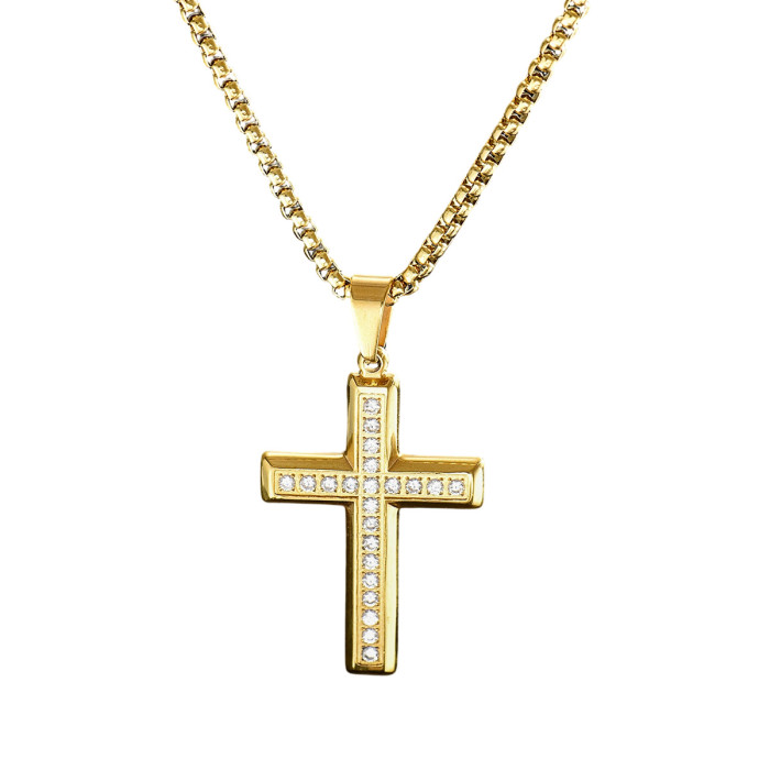 Wholesale Stainless Steel Micro-Pave Crystal Cross Necklace