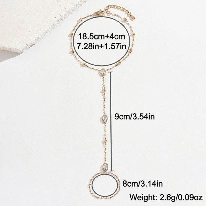 Wholesale Stainless Steel Oval CZ Ring Hand Chain