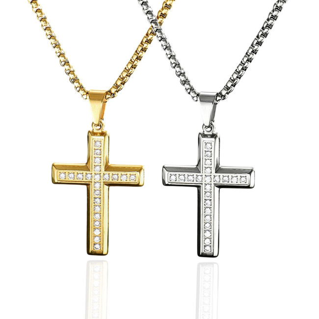 Wholesale Stainless Steel Micro-Pave Crystal Cross Necklace