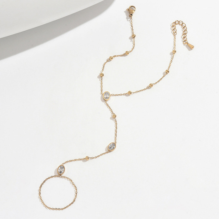 Wholesale Stainless Steel Oval CZ Ring Hand Chain