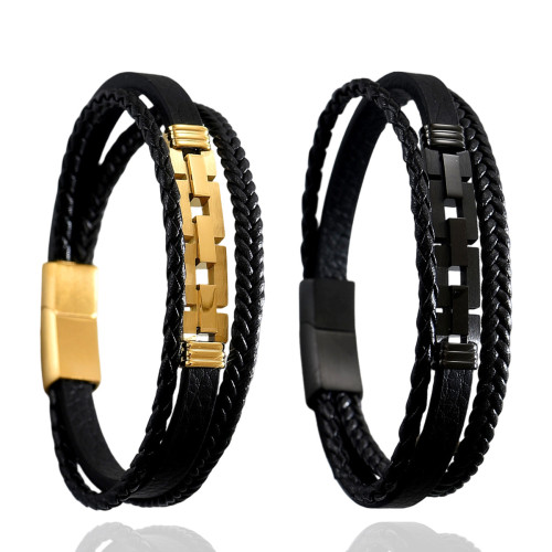 Wholesale Stainless Steel Multi-Strand Leather Bracelet