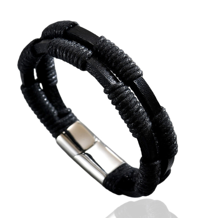 Wholesale Stainless Steel Cord Leather Bracelet