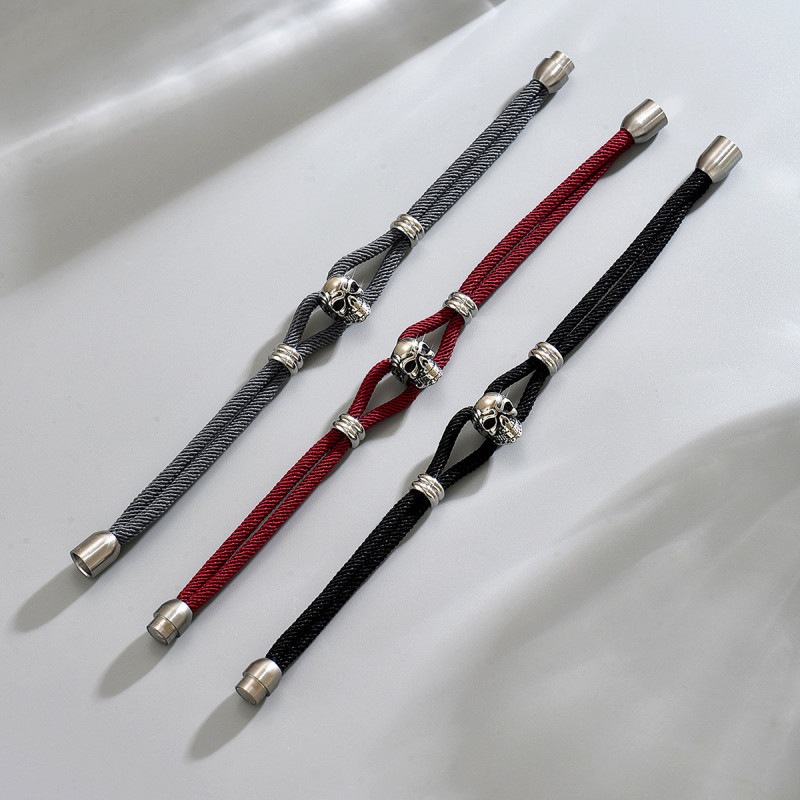 Wholesale Stainless Steel Skull Cord Bracelet