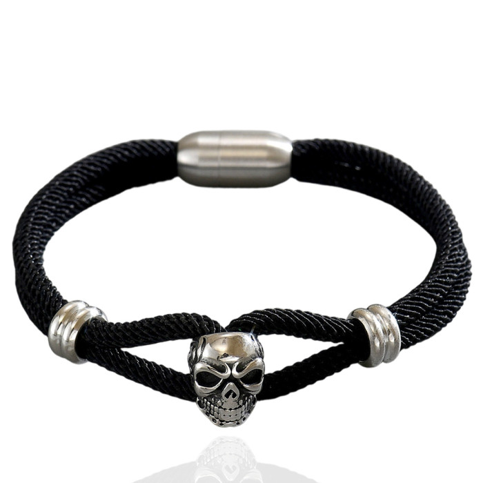 Wholesale Stainless Steel Skull Cord Bracelet