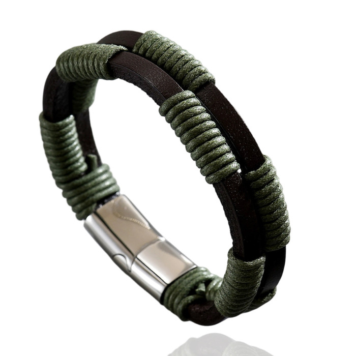 Wholesale Stainless Steel Cord Leather Bracelet