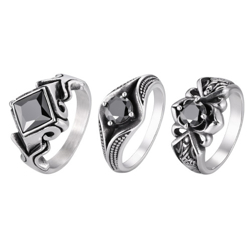 Wholesale Stainless Steel Gothic Black CZ Rings