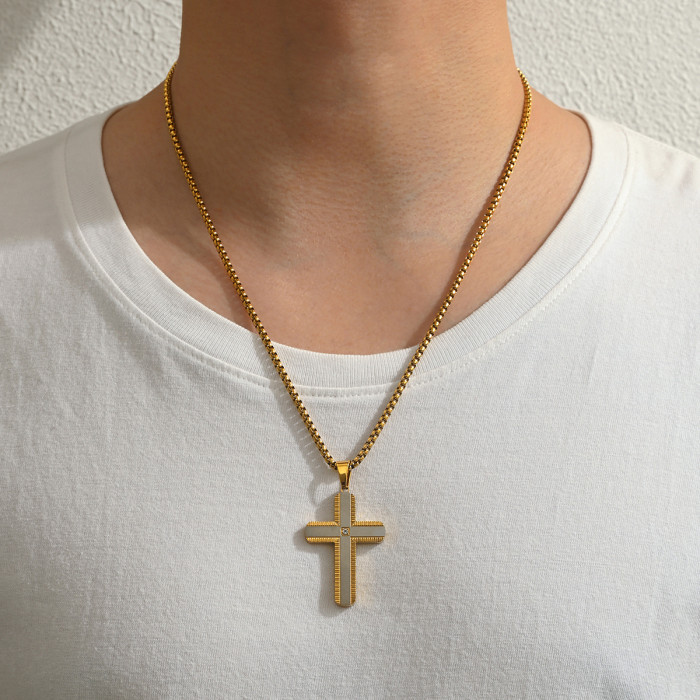 Wholesale Stainless Steel Multi-Color Plated Cross Necklace