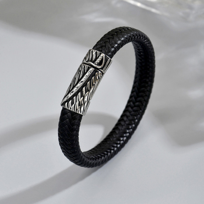 Wholesale Stainless Steel Braided Leather Bracelet