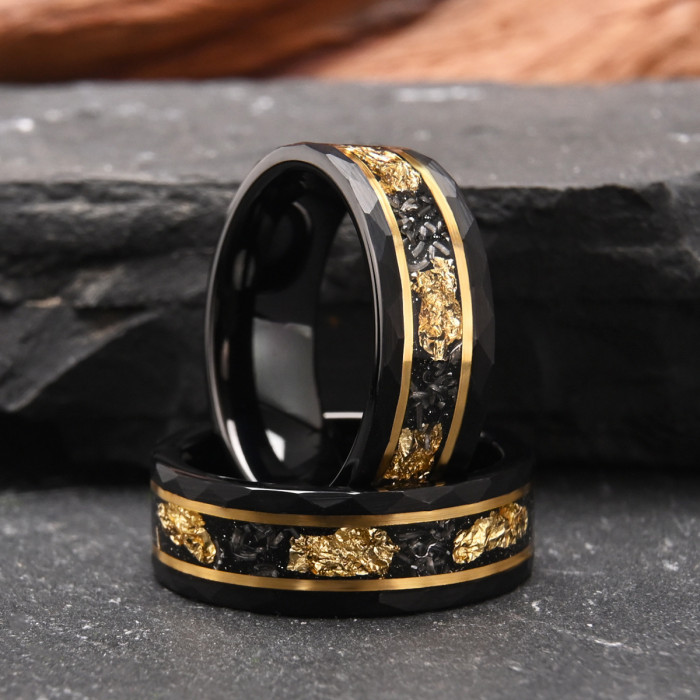 Wholesale Tungsten Carbide Gold Foil Inlay Rings