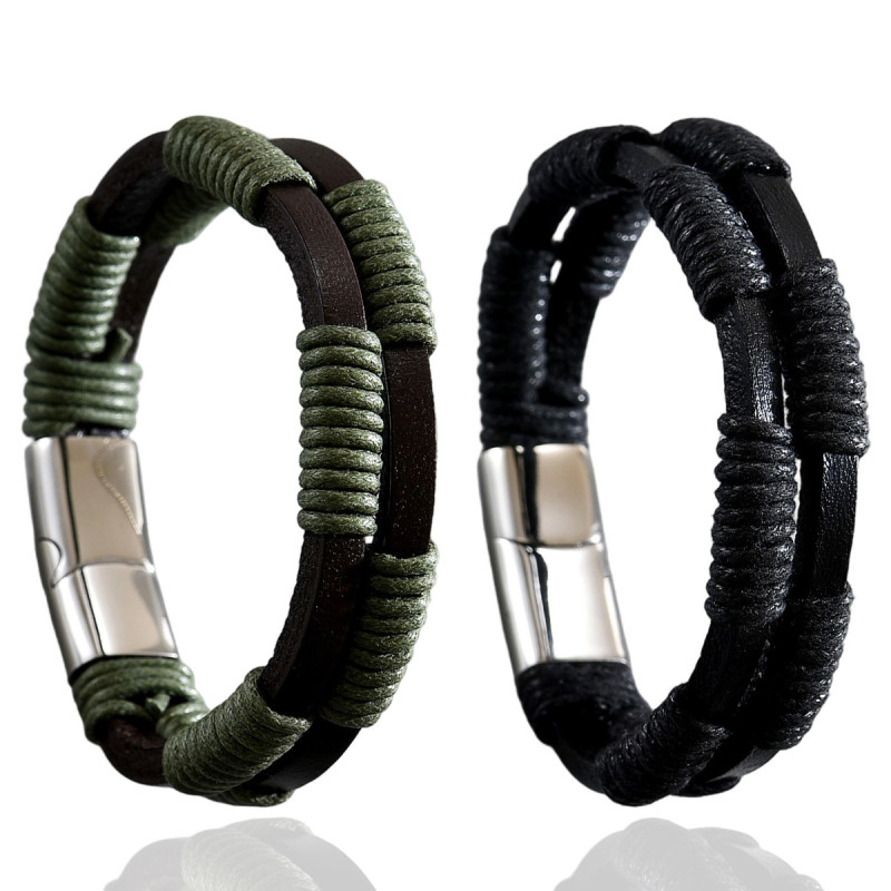 Wholesale Stainless Steel Cord Leather Bracelet