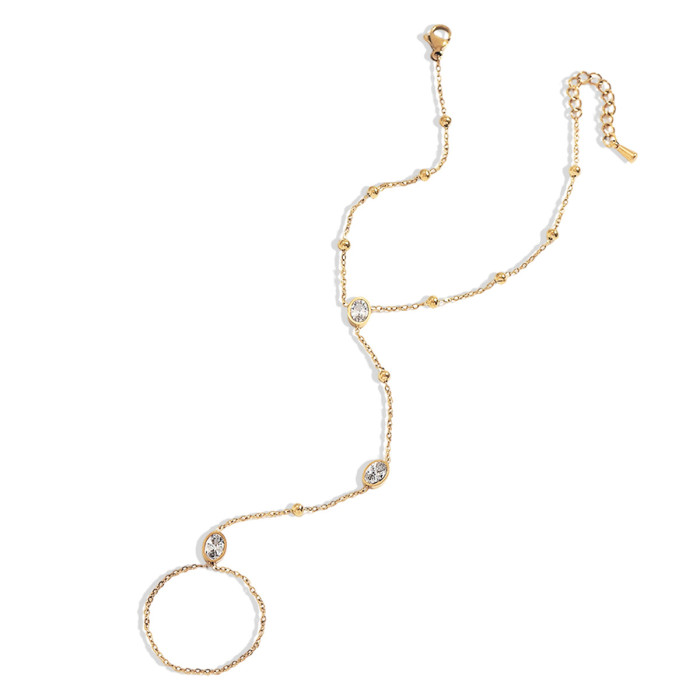 Wholesale Stainless Steel Oval CZ Ring Hand Chain