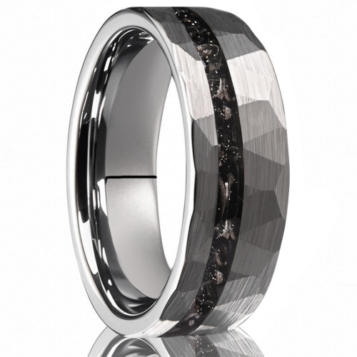 Wholesale 8mm Tungsten Carbide Ring with Meteorite Fragments