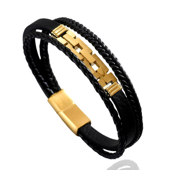 Wholesale Stainless Steel Multi-Strand Leather Bracelet