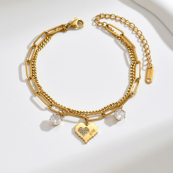 Wholesale Stainless Steel Heart Multi-Link Layered Bracelet