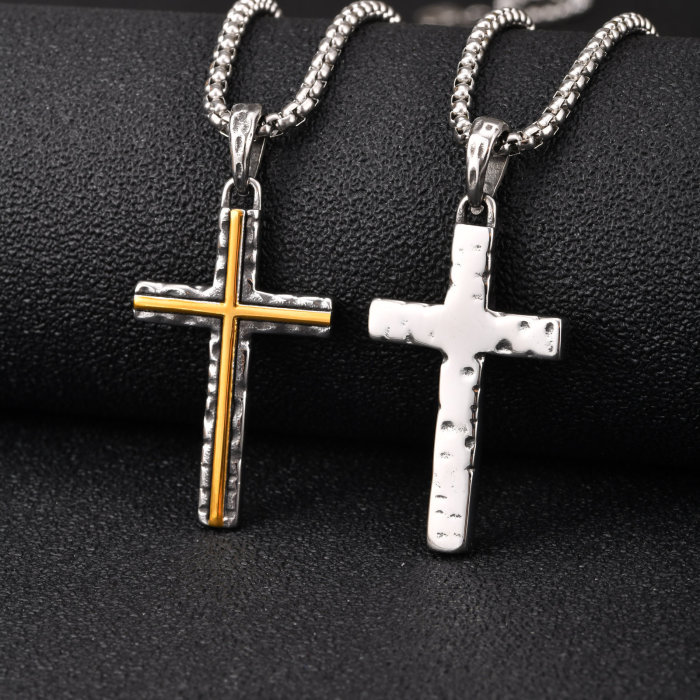 Wholesale Stainless Steel Hammered Cross Necklaces