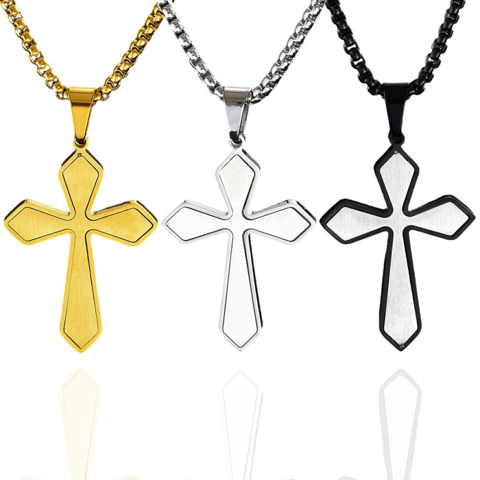 Wholesale Stainless Steel Diamond-Edge Layered Crucifix