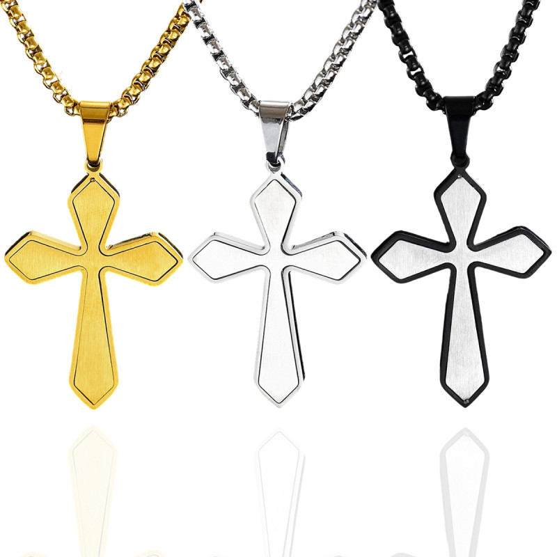 Wholesale Stainless Steel Diamond-Edge Layered Crucifix