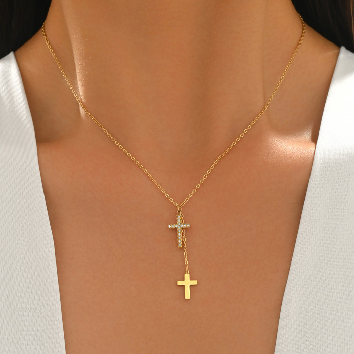 Wholesale Stainless Steel Micro-Pave Crystal Cross Necklace