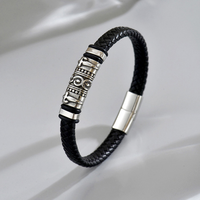 Wholesale Stainless Steel Nautical Leather Bracelet