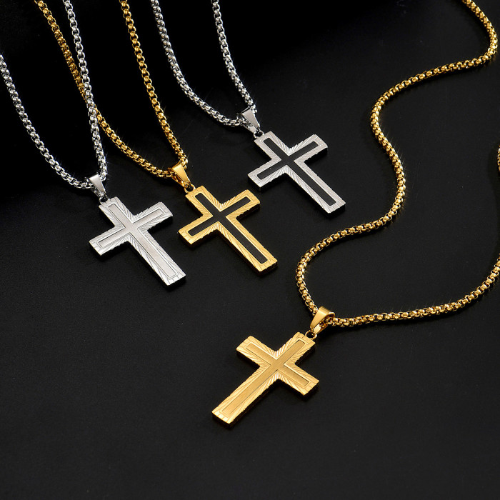 Wholesale Stainless Steel Sunburst Cross Necklace