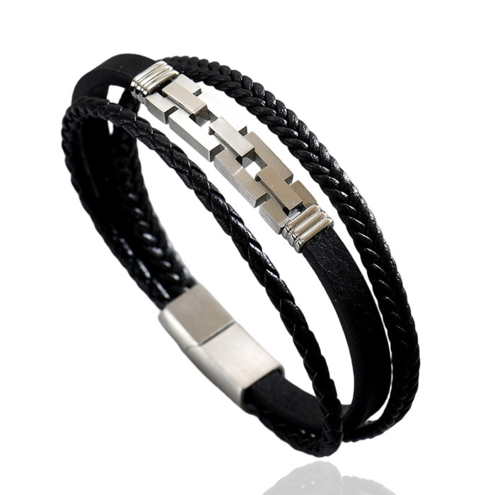Wholesale Stainless Steel Multi-Strand Leather Bracelet
