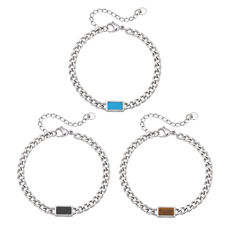 Wholesale Stainless Steel Gemstone Inlay Cuban Link Bracelets