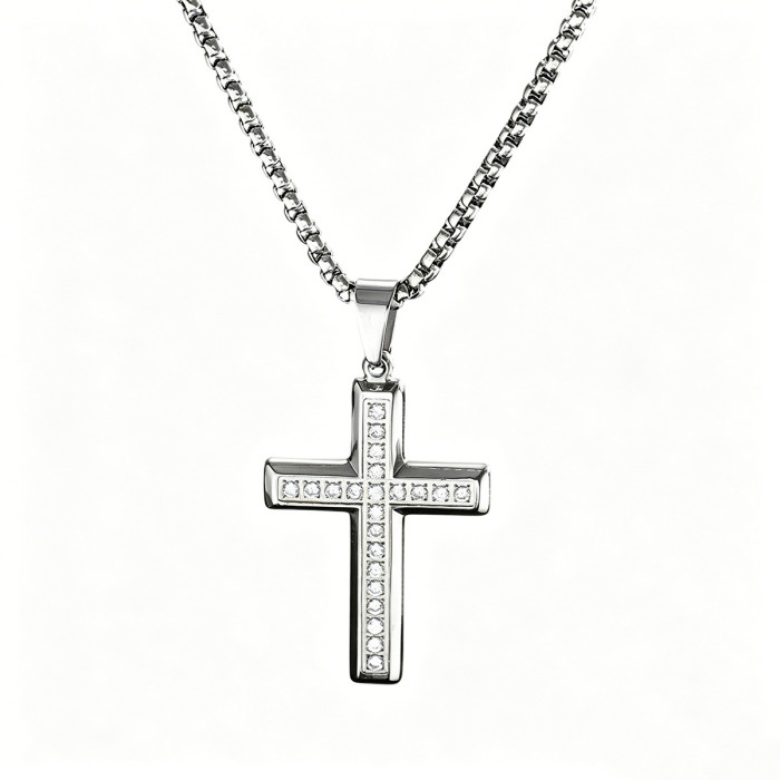 Wholesale Stainless Steel Micro-Pave Crystal Cross Necklace