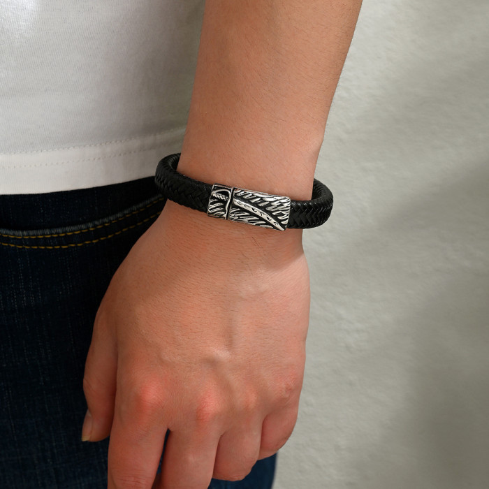 Wholesale Stainless Steel Braided Leather Bracelet