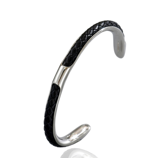 Wholesale Stainless Steel Braided Leather Cuff Bangle