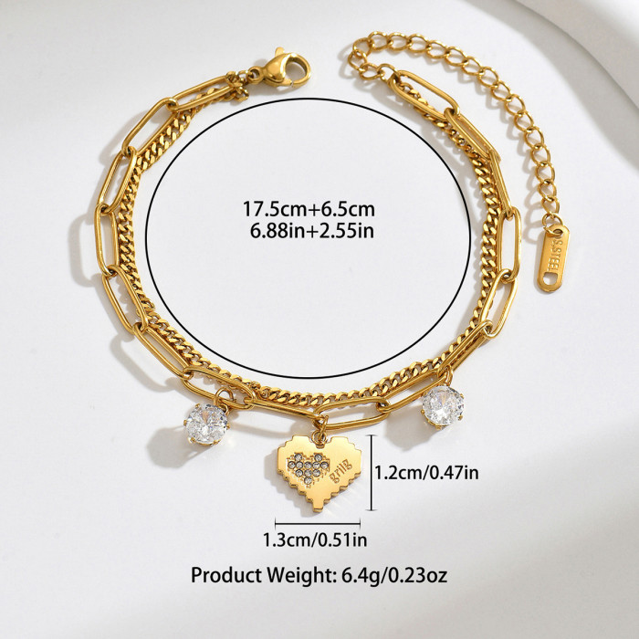Wholesale Stainless Steel Heart Multi-Link Layered Bracelet