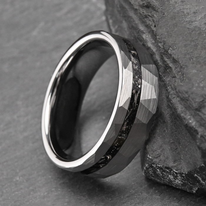 Wholesale 8mm Tungsten Carbide Ring with Meteorite Fragments