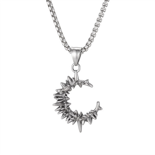 Wholesale Stainless Steel Thorn Crescent Moon Necklaces