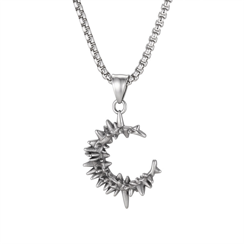 Wholesale Stainless Steel Thorn Crescent Moon Necklaces