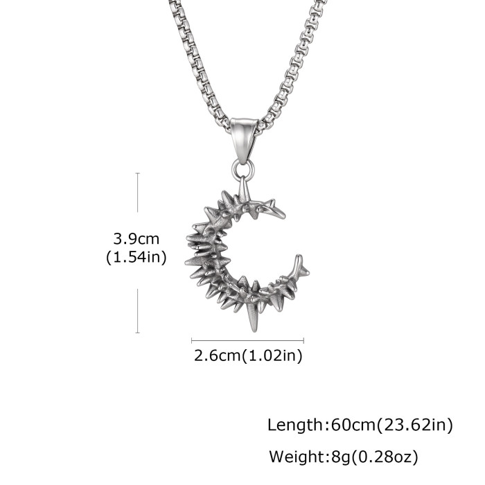 Wholesale Stainless Steel Thorn Crescent Moon Necklaces