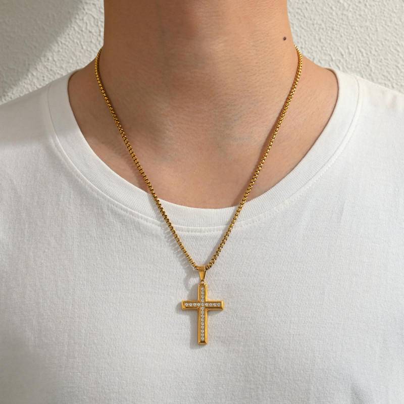 Wholesale Stainless Steel Micro-Pave Crystal Cross Necklace