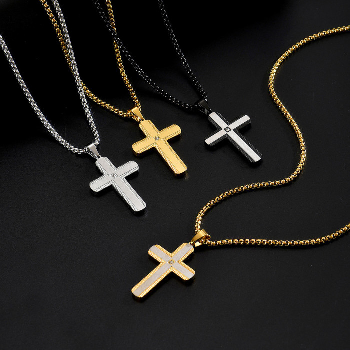 Wholesale Stainless Steel Multi-Color Plated Cross Necklace