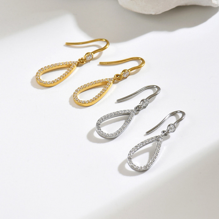 Wholesale Stainless Steel CZ Teardrop Hook Earrings