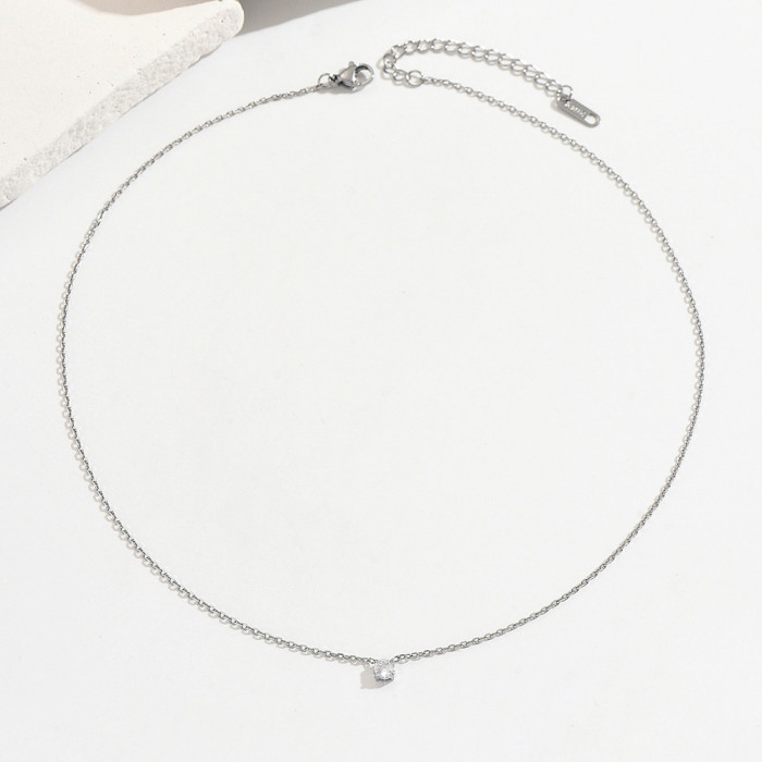 Wholesale Stainless Steel Dainty Solitaire Necklace