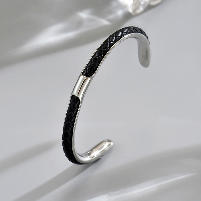 Wholesale Stainless Steel Braided Leather Cuff Bangle