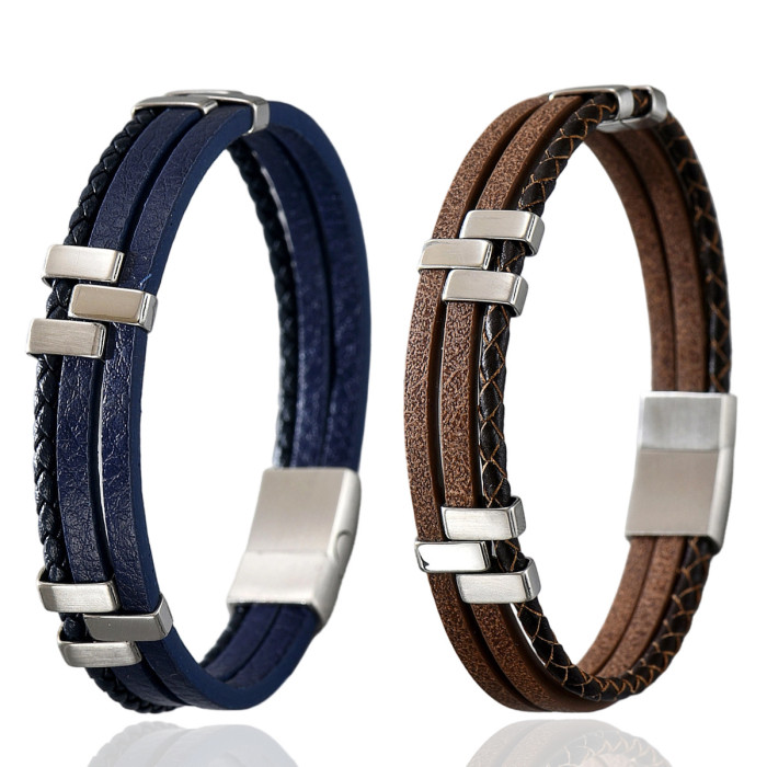 Wholesale Stainless Steel Multi-Layer Leather Bracelet