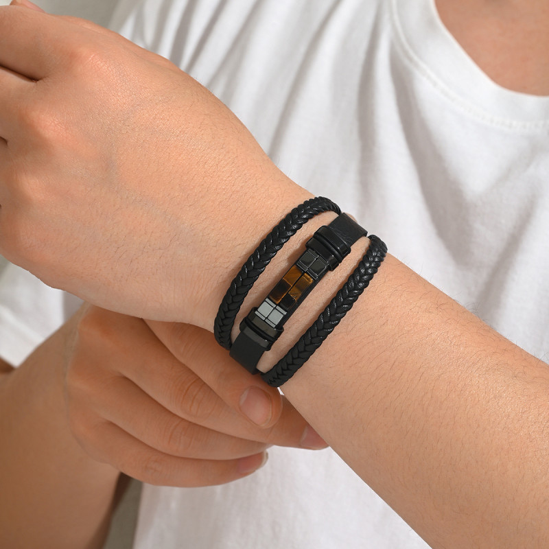 Wholesale Natural Gemstone Multi-Layer Leather Bracelet