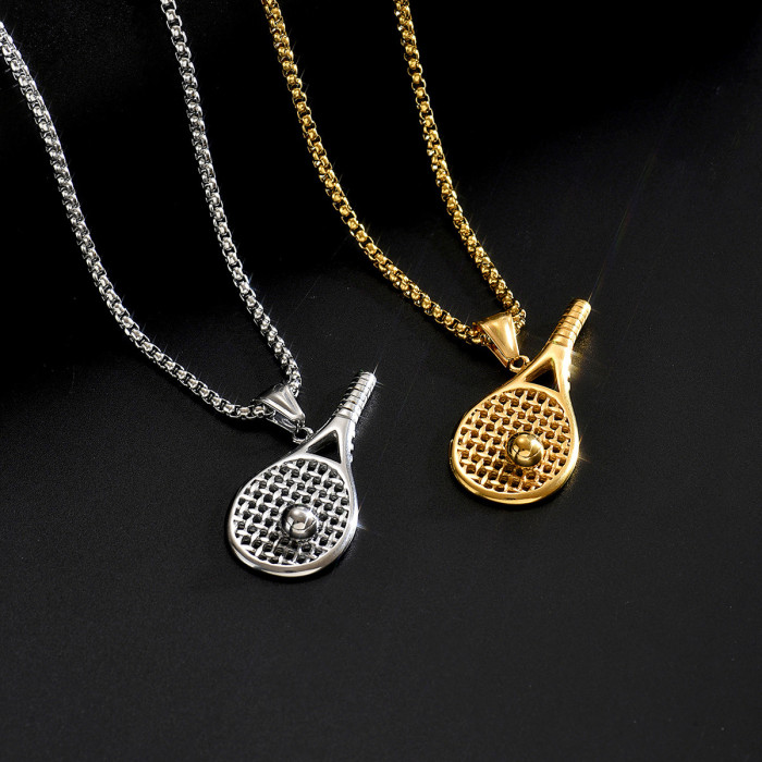 Wholesale Stainless Steel Tennis Racket Necklace