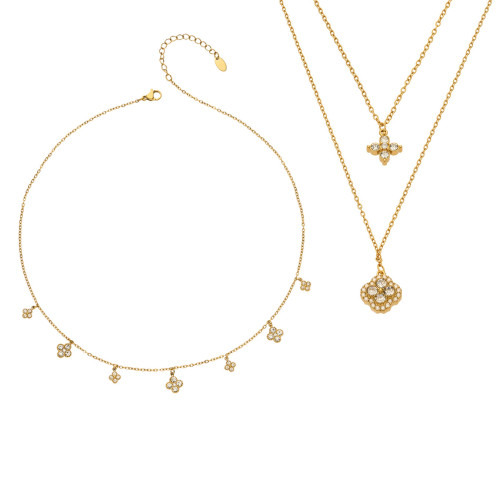 Wholesale Stainless Steel Lucky Clover Necklace Set