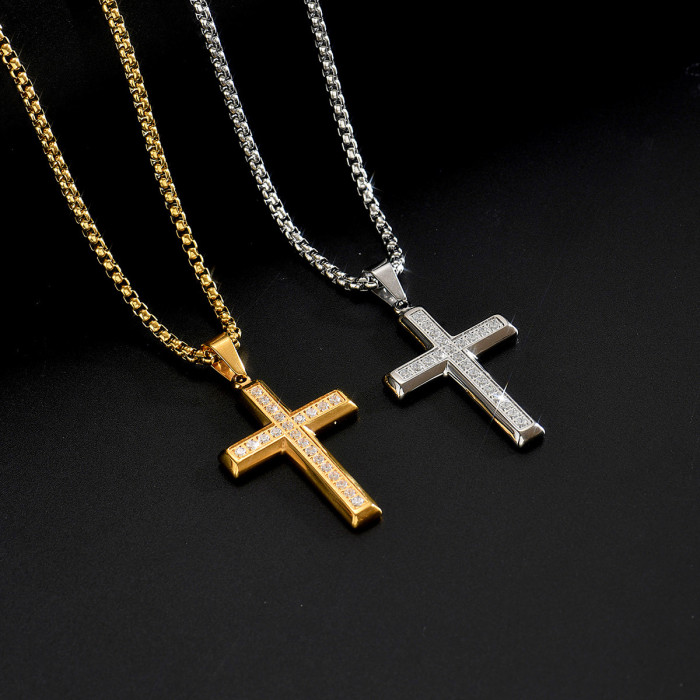 Wholesale Stainless Steel Micro-Pave Crystal Cross Necklace