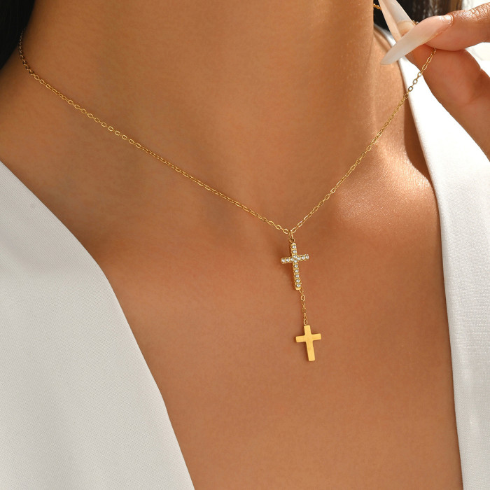 Wholesale Stainless Steel Micro-Pave Crystal Cross Necklace