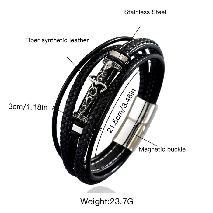 Wholesale Stainless Steel Gothic Multi-Layer Leather Bracelet