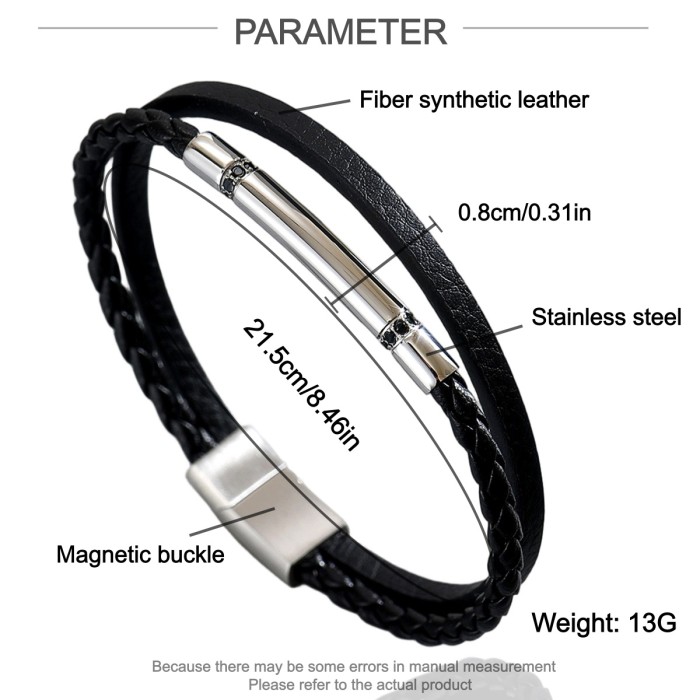 Wholesale Stainless Steel Tube Leather Bracelet