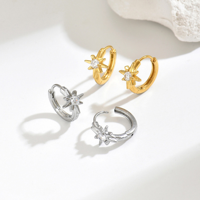 Wholesale Stainless Steel North Star Hoop Earrings