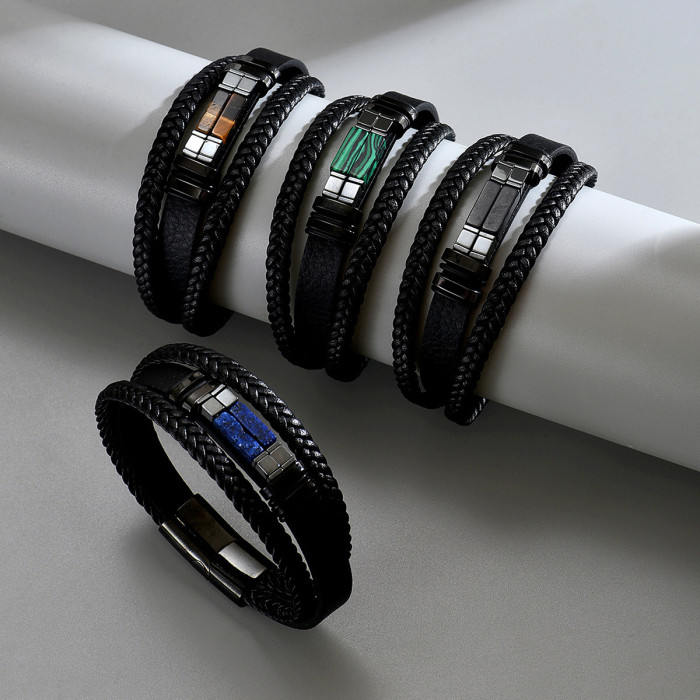 Wholesale Natural Gemstone Multi-Layer Leather Bracelet