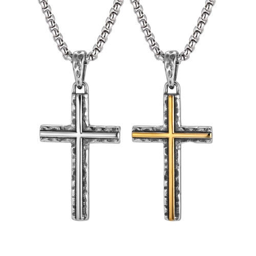 Wholesale Stainless Steel Hammered Cross Necklaces